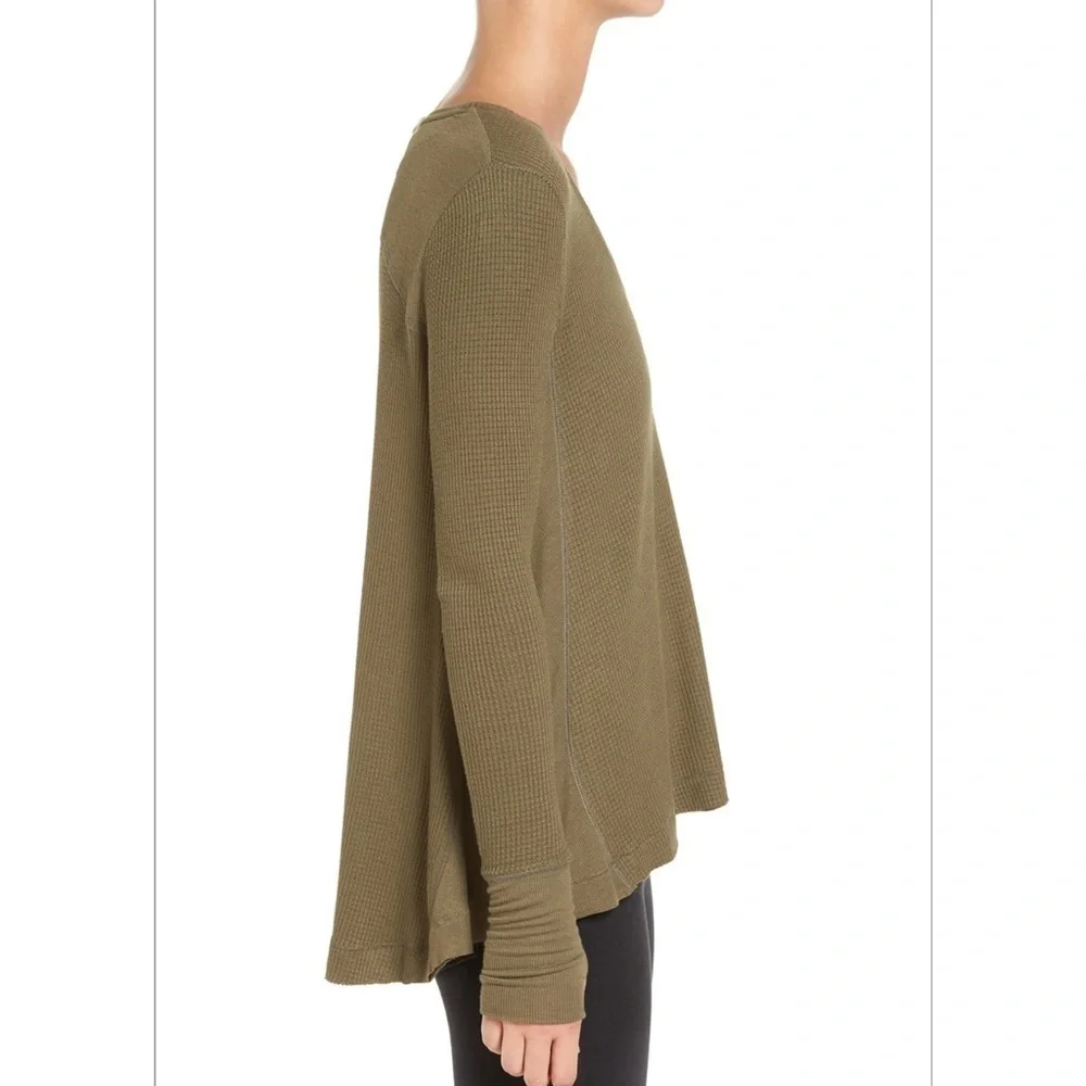 Free People Malibu Thermal Knit Top Army Green S